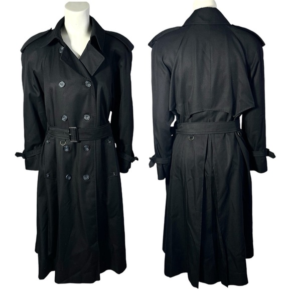 AQUASCUTUM BLACK TRENCH COAT OLD MONEY AESTHETIC MADE IN CANADA MEDIUM - Picture 1 of 17